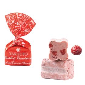Antica Torroneria Piemontese Schokoladen-Trüffel Tartufo dolce mirtilli & cioccolato rosa (Preiselbeeren) ~ 14g