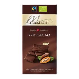 Maestrani Swiss Bio / Fairtrade Edelbitter Schokolade 72% Cacao ~ 1 x 80 g Tafel