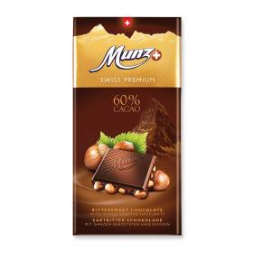Munz Swiss Premium Edelbitter 60 % Cacao mit ganzen Haselnüssen 100 g ~ 1 Tafel á 100 g
