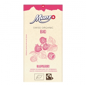 Munz Swiss premium Schokoladentafeln Bio & Fairtrade Organic Himbeere Weiße Schokolade 34% Cacao ~ 100 g