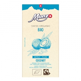 Munz Swiss premium Schokoladentafeln Bio & Fairtrade Organic Dark Zartbitter Schokolade mit Kokosfüllung 60% Cacao ~ 100 g