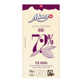 Munz Swiss premium Schokoladentafeln Bio & Fairtrade Organic Dark Edelbitter Schokolade 72% Cacao ~ 100 g