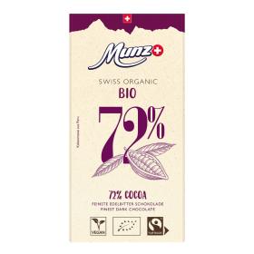 Munz Swiss premium Schokoladentafeln Bio & Fairtrade Organic Dark Edelbitter Schokolade 72% Cacao ~ 100 g